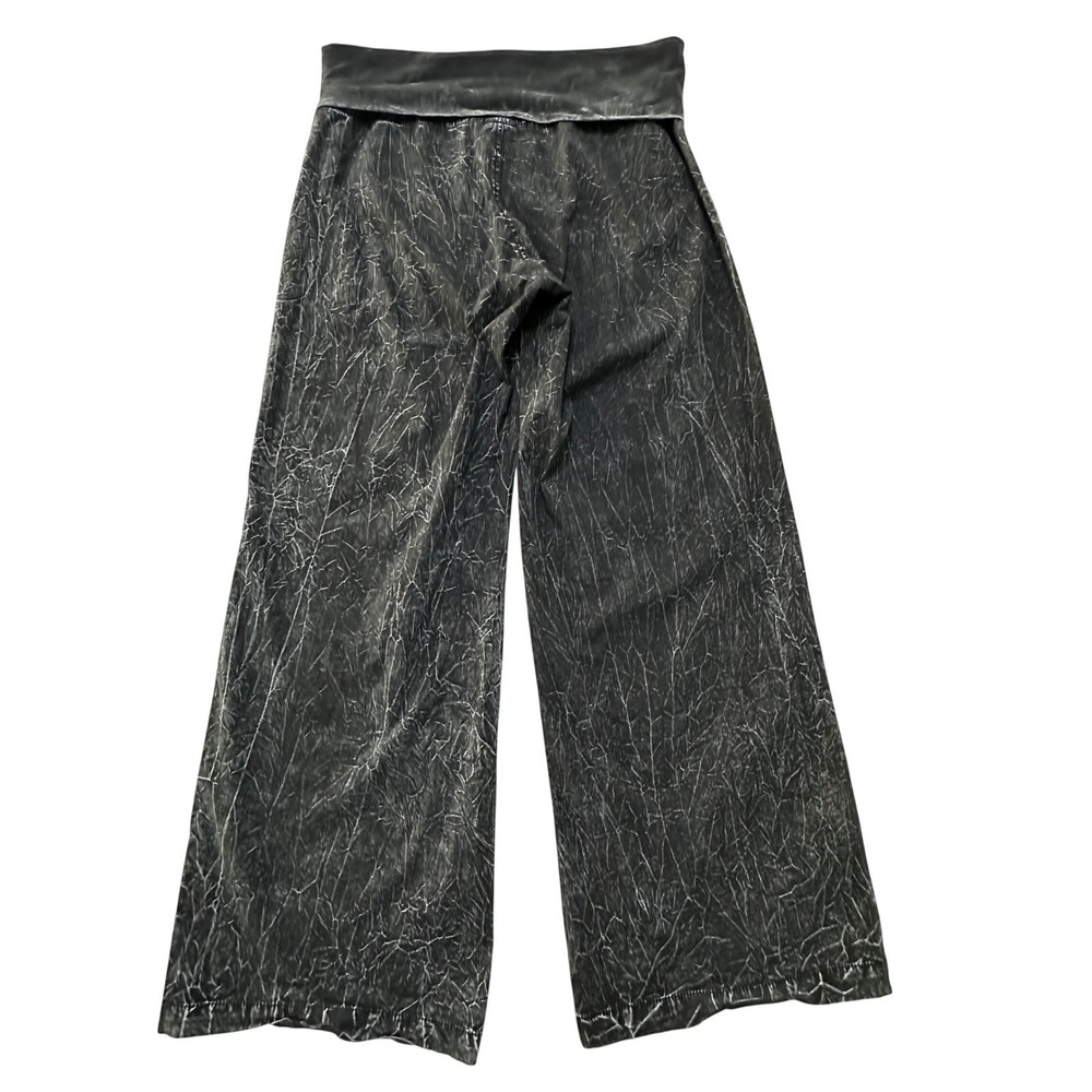 Mind Set XCVI Fold Over Wide Leg Flare Pants Size M Acid Wash Black Boho Grunge - Picture 2 of 10